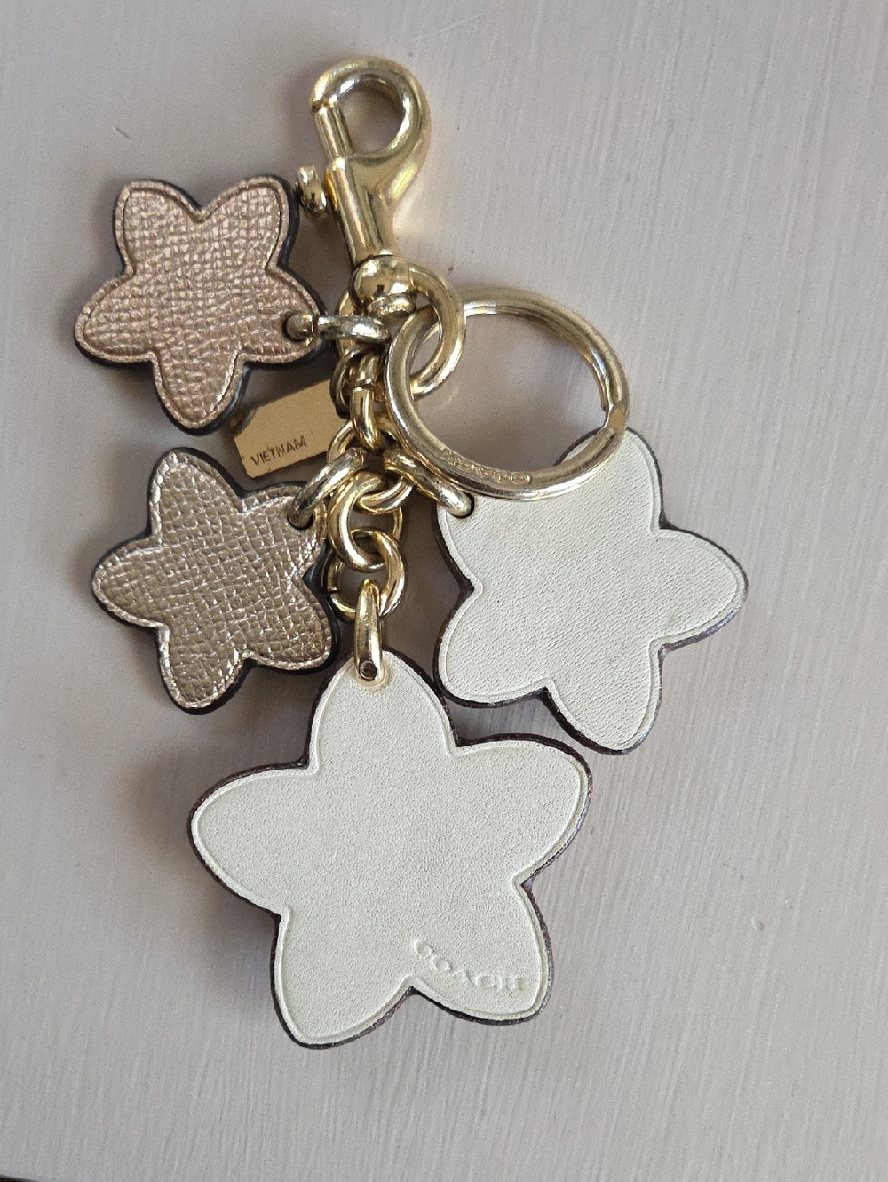 COACH Floral Metallic Leather Keychain with Gold Hardware - Picture 8 of 10